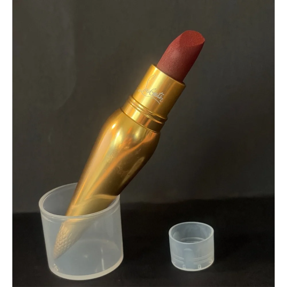 Women's Christian Louboutin Matte Dark Red Burgundy Lipstick in Gold Metal Case
